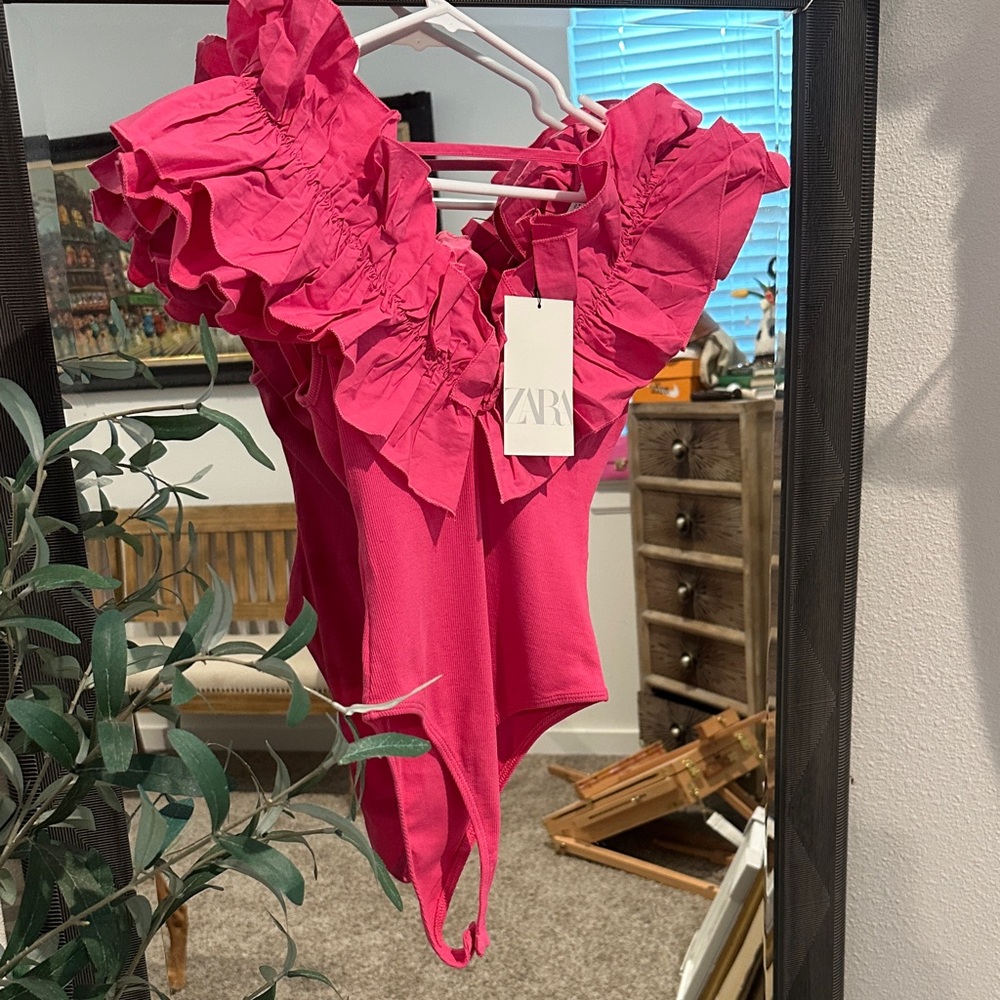 Zara Fuchsia Ruffled Bodysuit